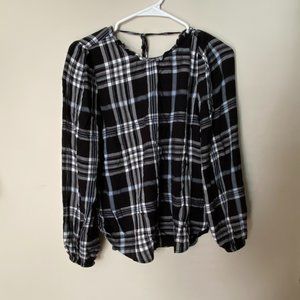 Black and White Plaid Blouse Loft